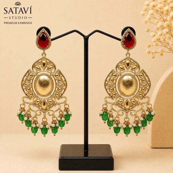 WhatsApp Image 2026-08-12 at 11.36.41 AM Sneh Gold Texure with Green Earring