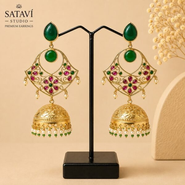 Takshvi Gold Jhumki Bali Earrings