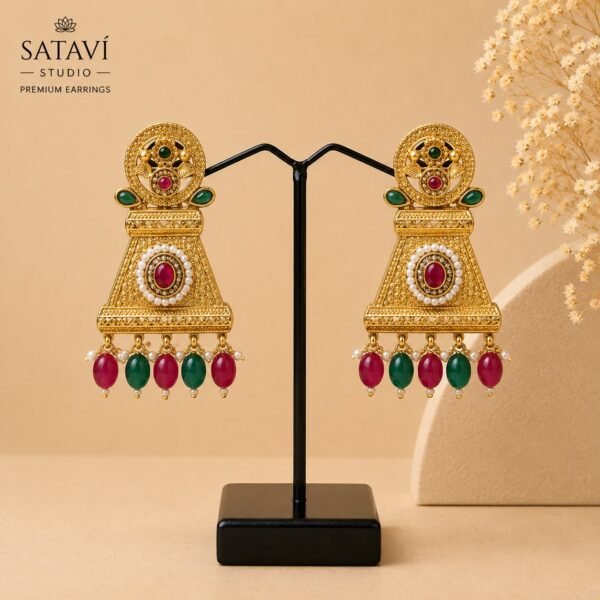 Royal Ruby Emerald Earrings Elegant temple-inspired earrings